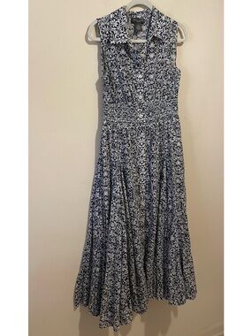Chelsea & Theodore Navy/Grey Sleeveless Maxi Dress. Smocked Waist, Flowy. Sz M.